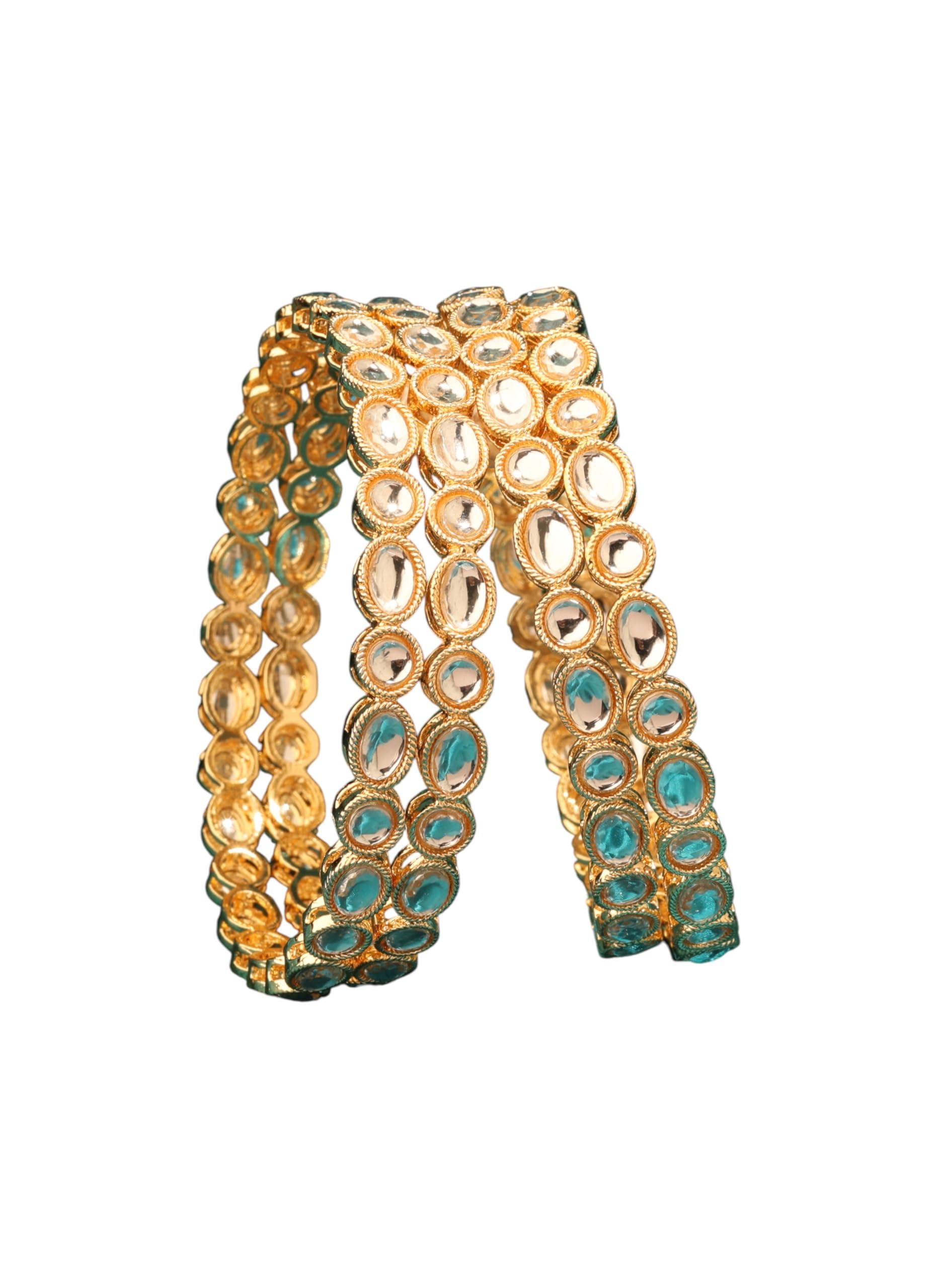 Saloni Fashion Jewellery Splendid Circle and Round Kundan Stone Gold Plated Set Of 4 Bangle Set For Women and Girls