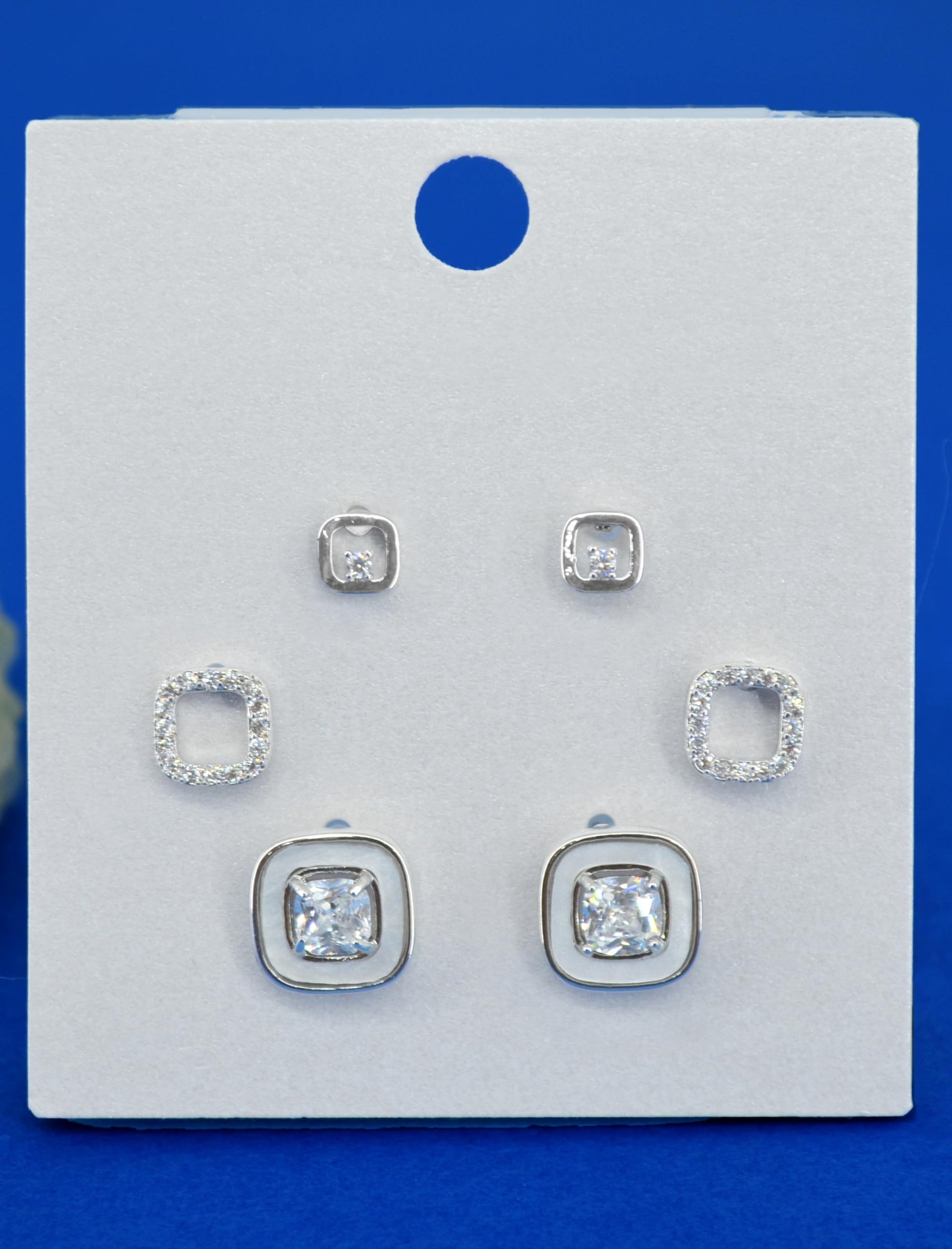 Saloni Fashion Jewellery Lovely Circle Shape CZ Brass Silver Plated Set of 3 Combo Stud Earring For Women and Girls