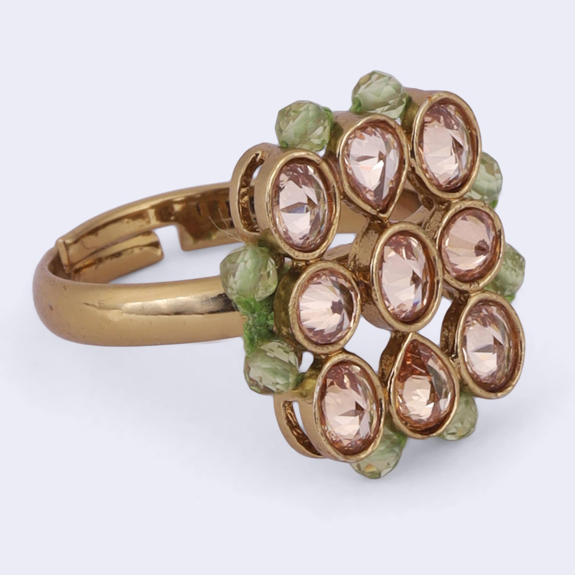 Saloni Fashion Jewellery Modish Round and Oval Shape Gold Plated Adjustable Finger Ring For Women