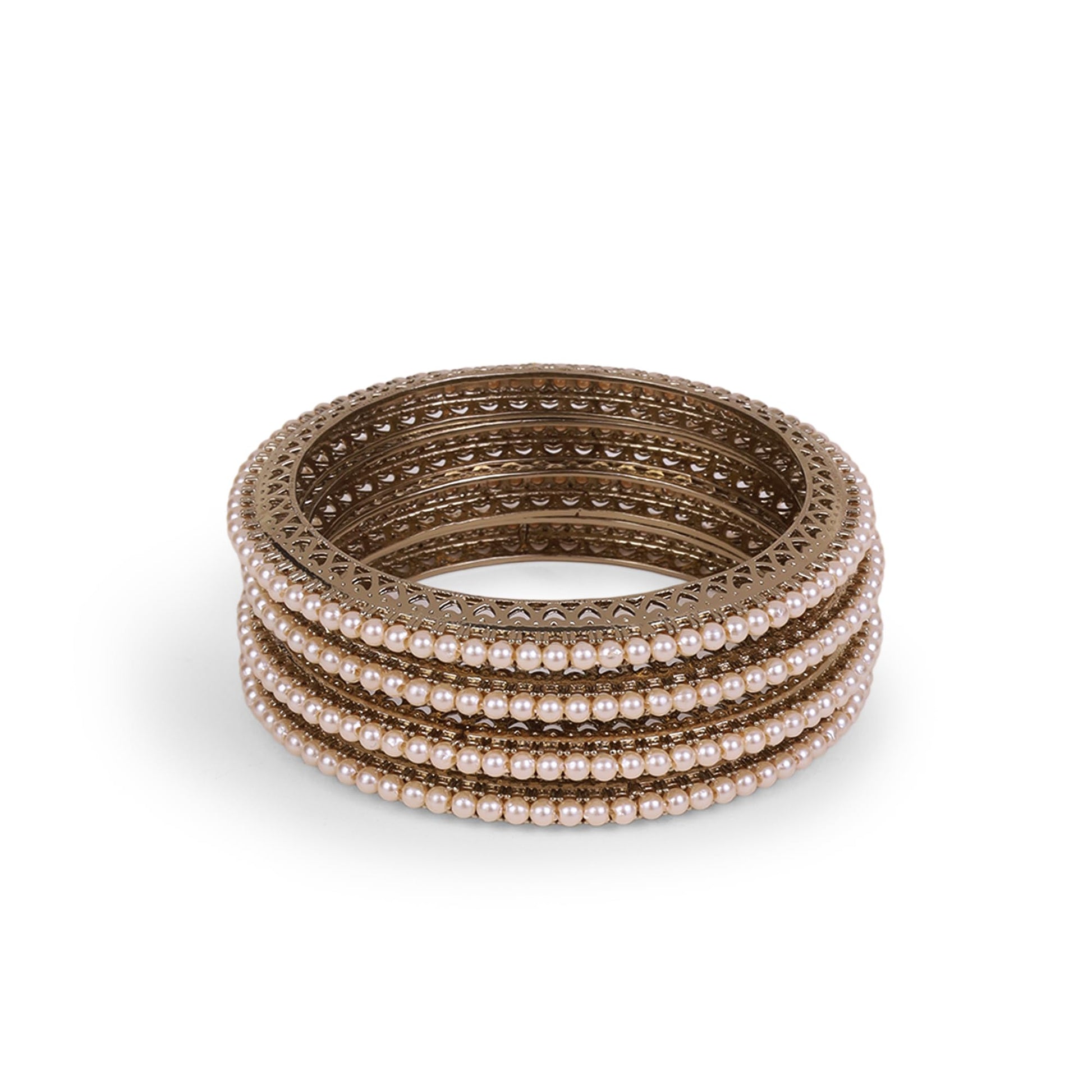 Saloni Fashion Jewellery Glimmery Pearl Antique Gold Plated Set Of 4 Bangles For Women