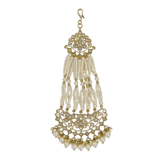 Saloni Fashion Jewellery Royal Flower and Leaf Design Gold Plated Lariat Pearl Brown Kundan Stone Passa/Matha Patti For Women and Girls