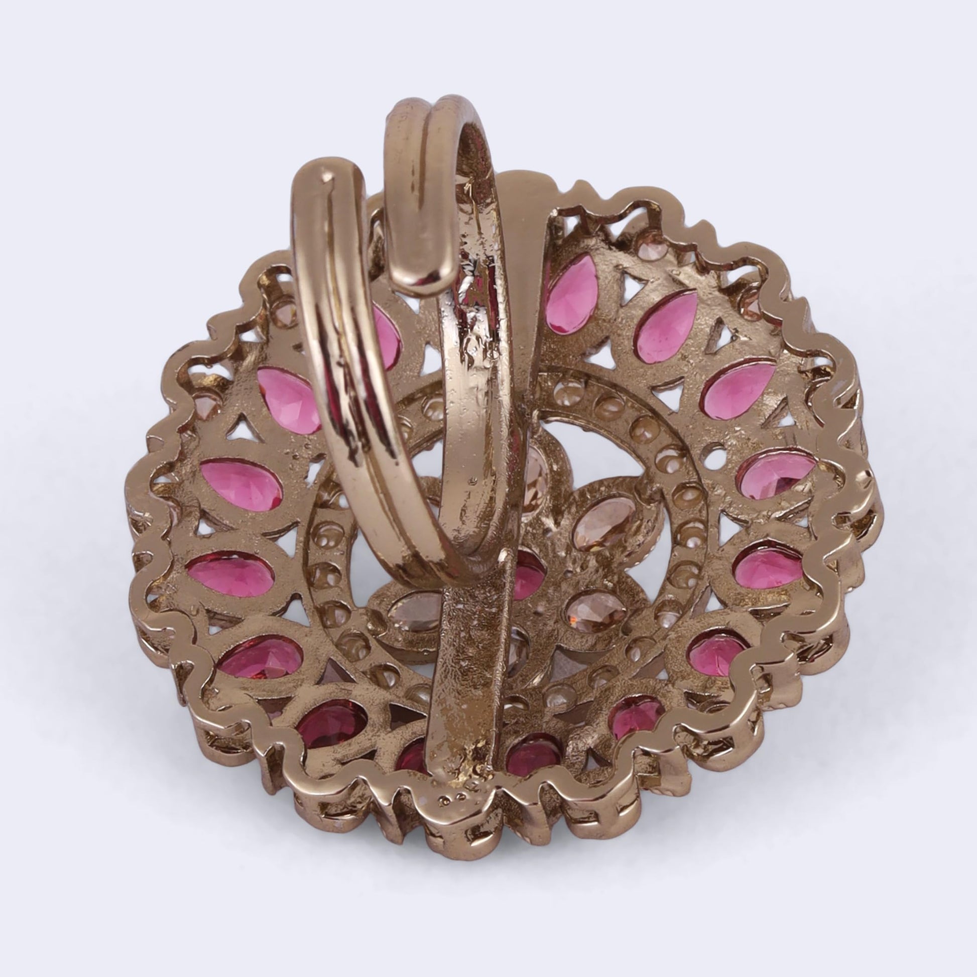 Saloni Fashion Jewellery Royal Flower and Oval Shape Gold Plated Adjustable Finger Ring For Women