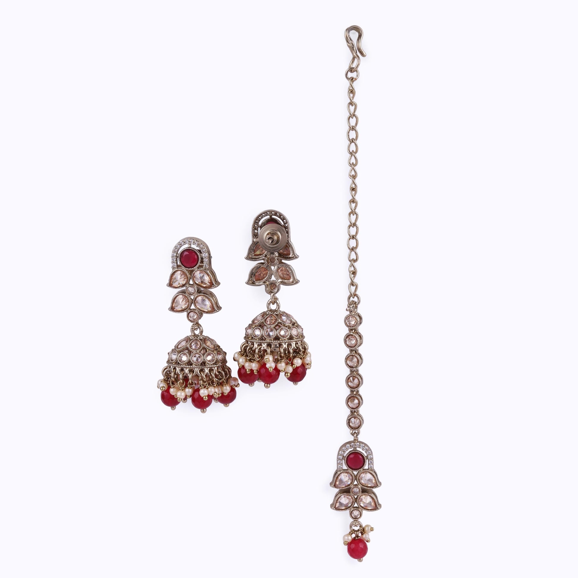 Saloni Fashion Jewellery Trendy Leaf and Paisley Design Red Stone Gold Plated Choker Necklace Set With Maangikka For Women and Girls
