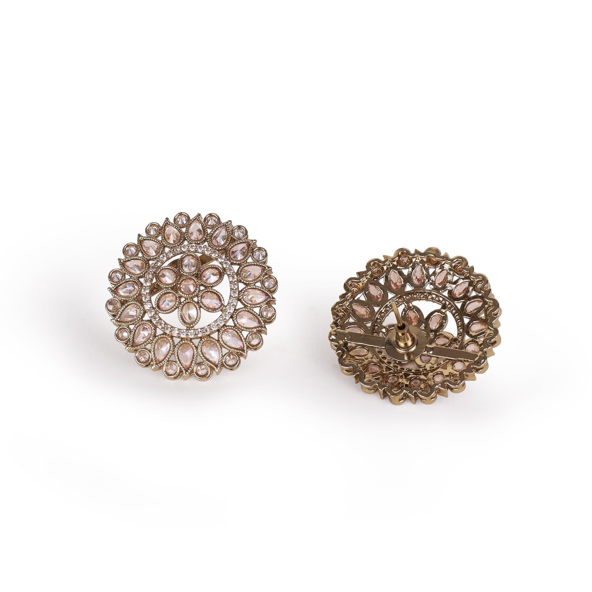 Saloni Fashion Jewellery Round Shape Flower Design Gold Plated Brass Stud Earring For Women