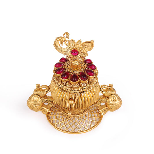 Saloni Fashion Jewellery Traditional Peacock and Elephant Gold Plated Brass Sindoor Dani/Dibbi For Women