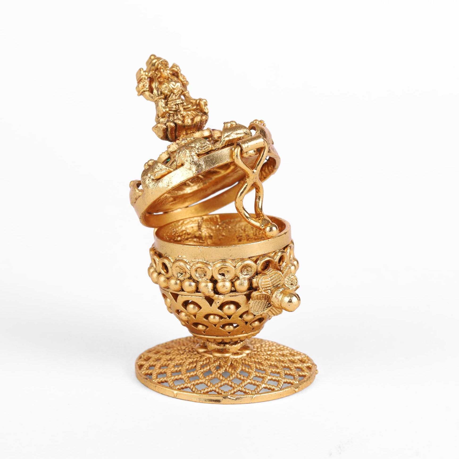 Saloni Fashion Jewellery Traditional Laxmi Design Gold Plated Brass Sindoor Dani/Dibbi For Women