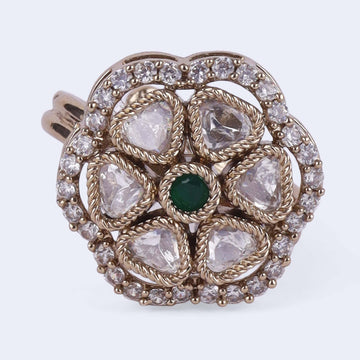 Saloni Fashion Jewellery Pleasing Round and Trangle Shape Gold Plated Adjustable Finger Ring For Women