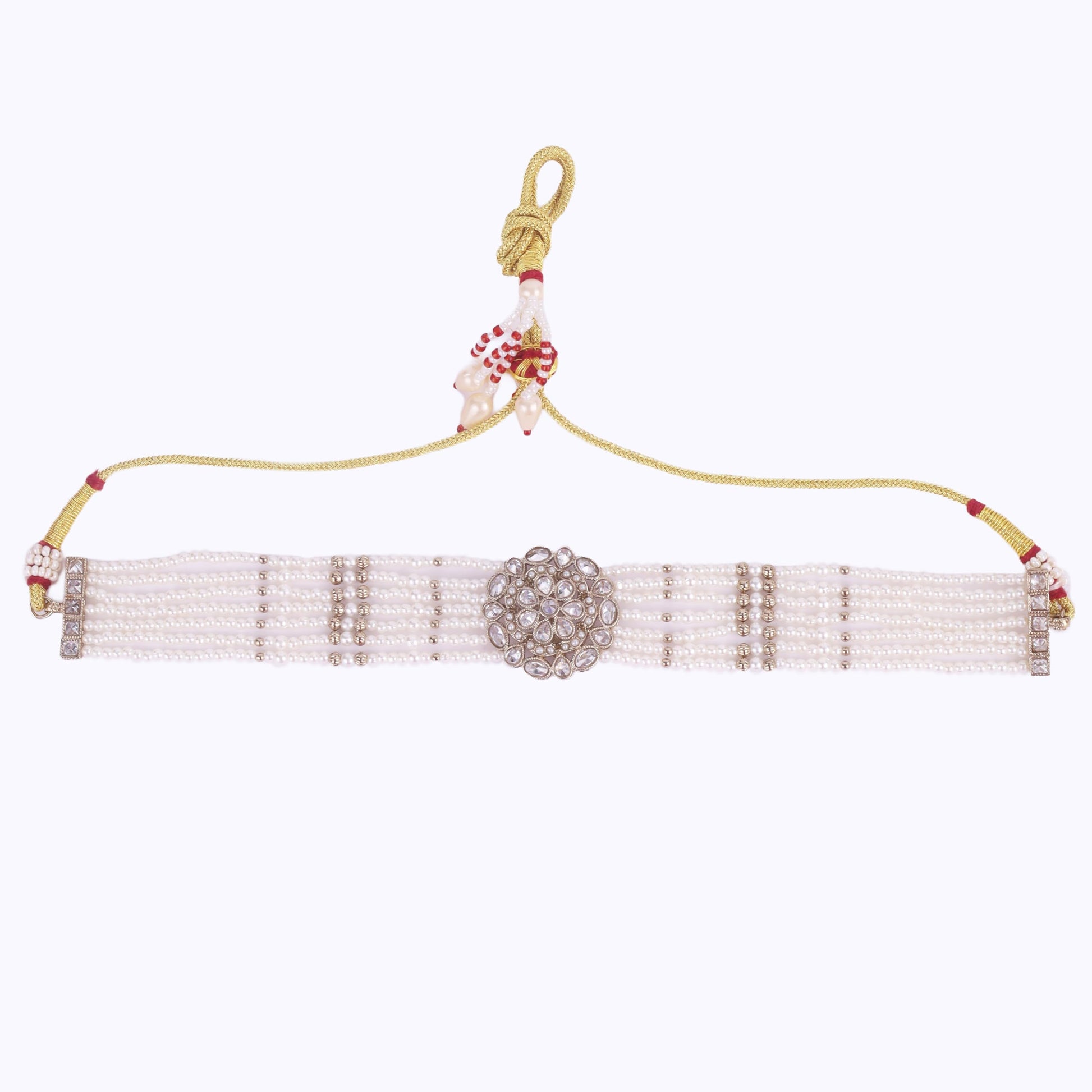 Saloni Fashion Jewellery Dazzling Pearl Round and Flower Shape Silver Plated Collar Necklace Set For Women and Girls
