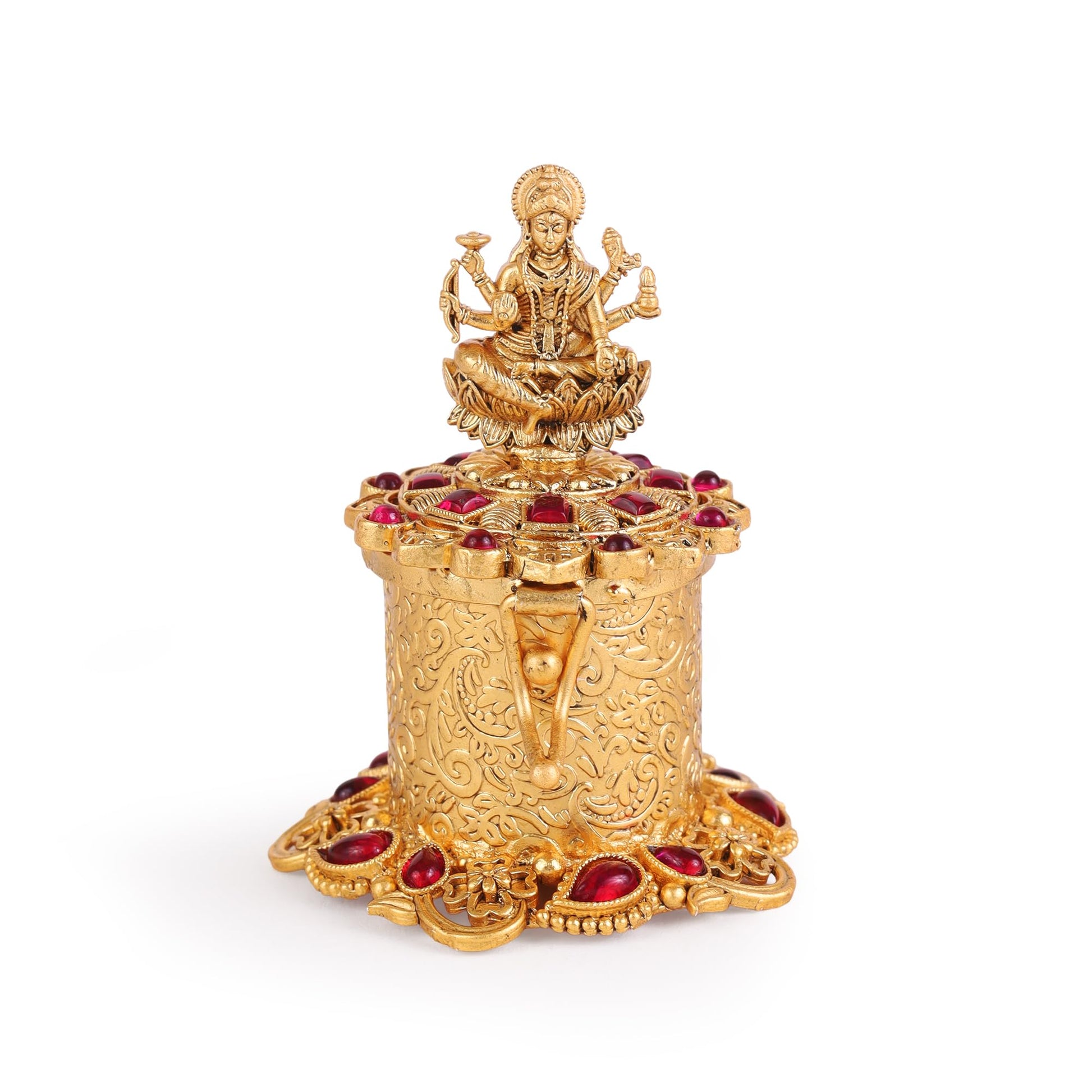 Saloni Fashion Jewellery Traditional Laxmi Design Antique Gold Plated Brass Set of 2 Combo Sindoor Dani/Dibbi For Women