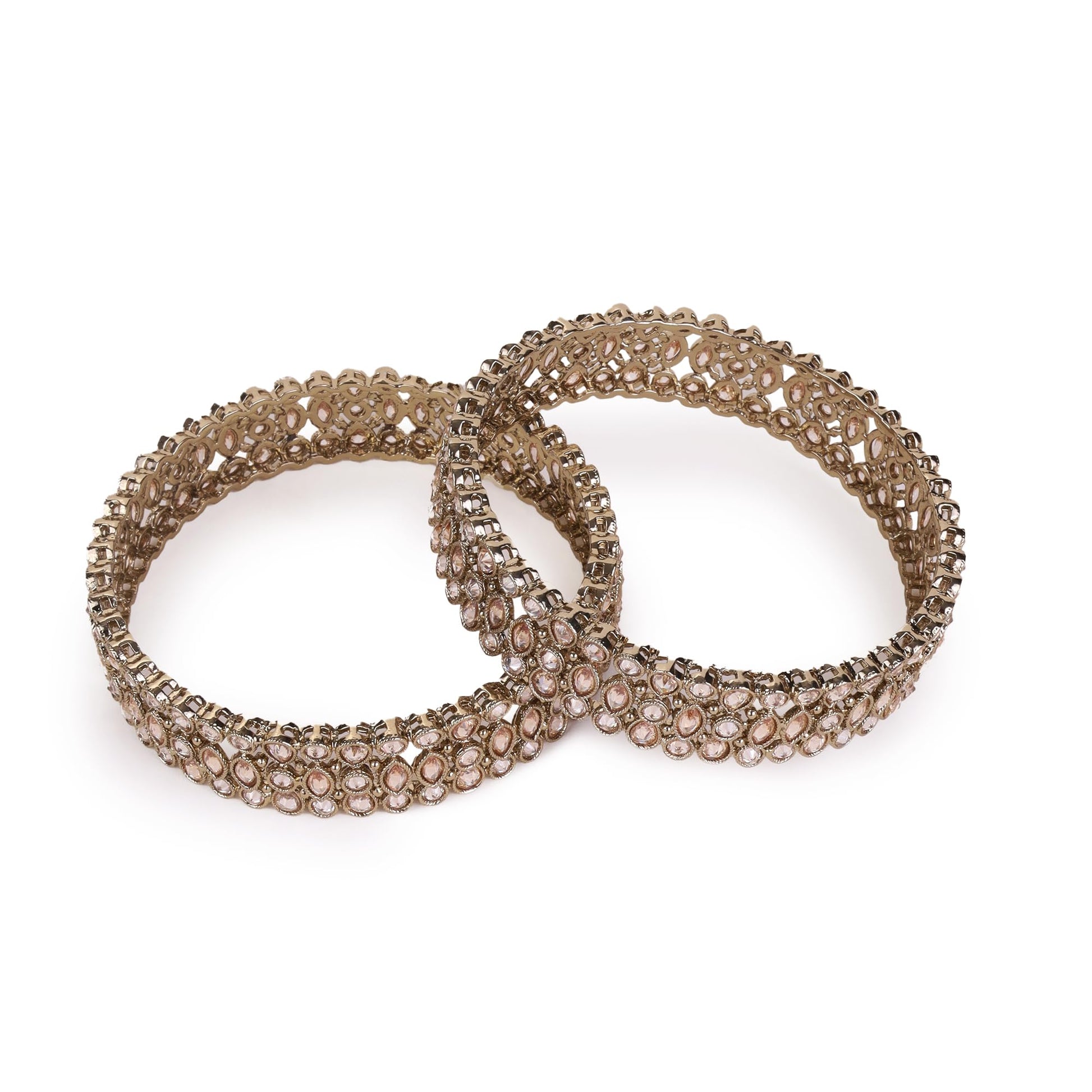 Saloni Fashion Jewellery Marvellous Oval Shape Crystal Antique Gold Plated Set Of 2 Bangles For Women