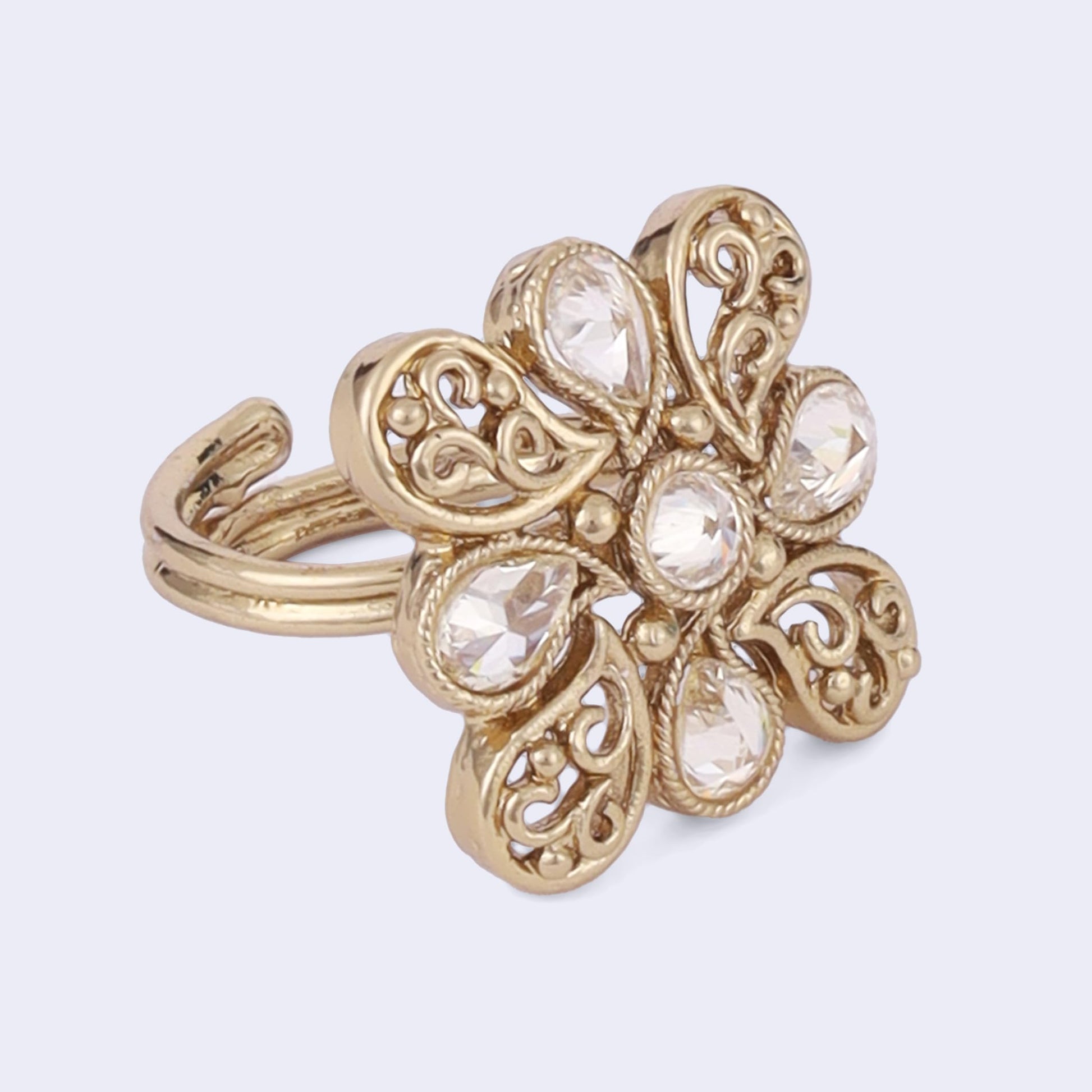 Saloni Fashion Jewellery Stylish Paisley Design Gold Plated Adjustable Finger Ring For Women