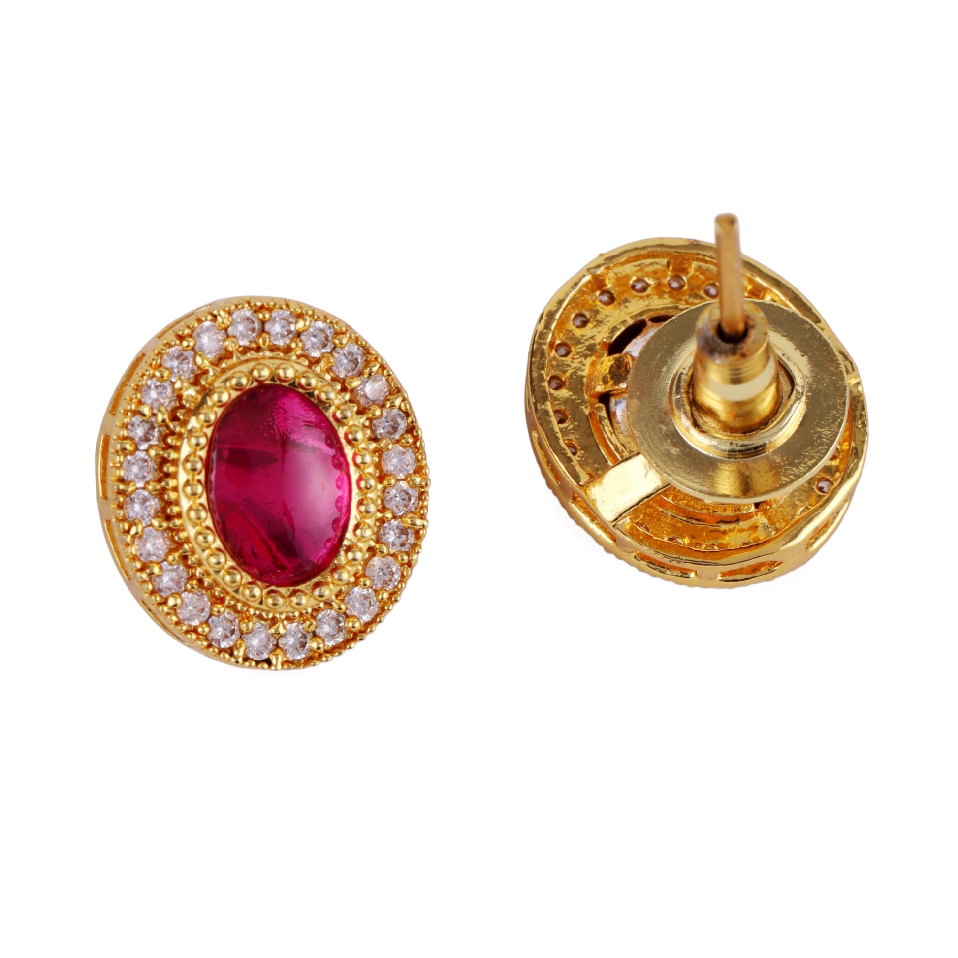 Saloni Fashion Jewellery Traditional Round Shape Golden Balls Pink Stone Gold Plated Choker Necklace Set For Women