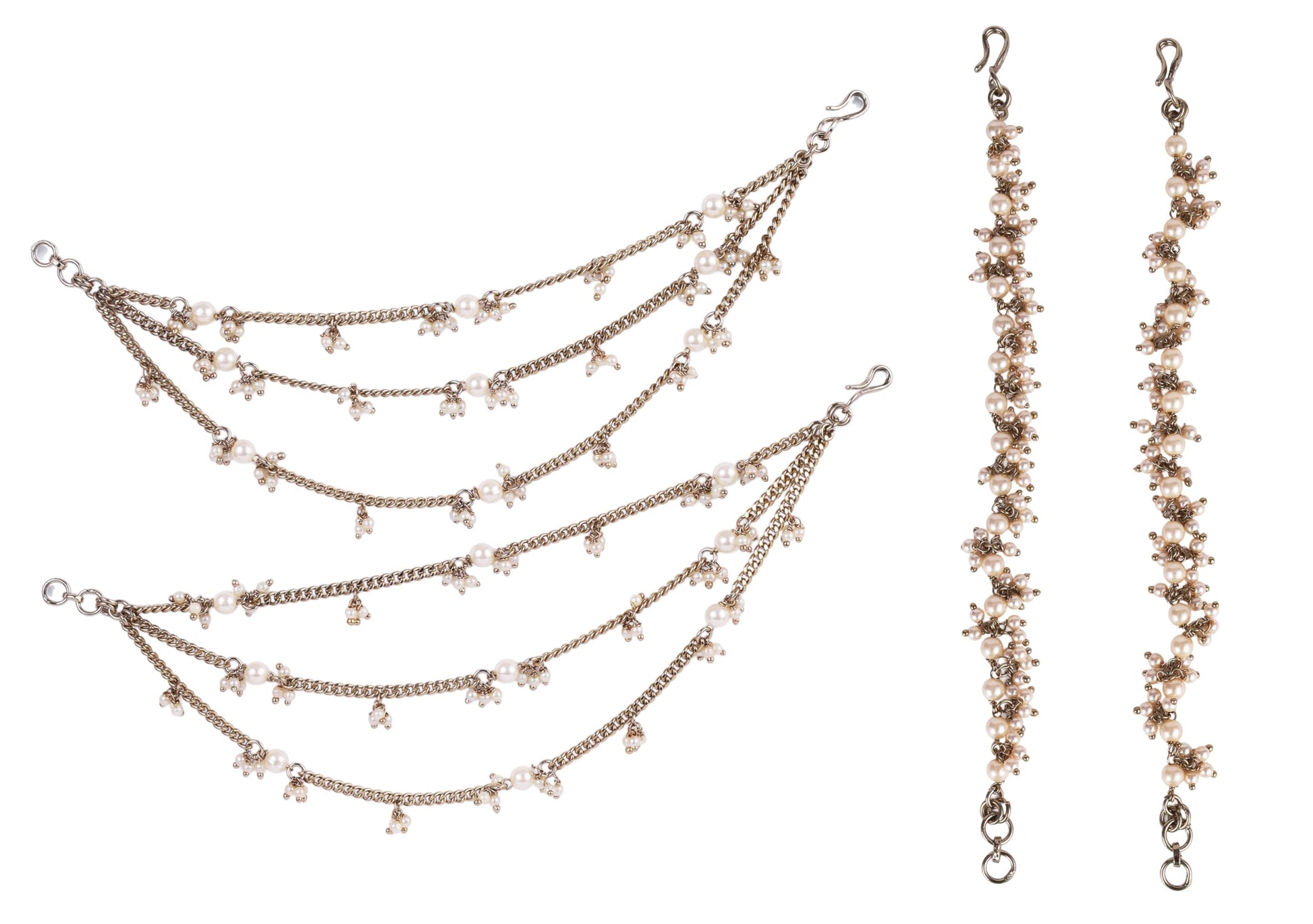 Saloni Fashion Jewellery Traditional Stylish 3 String Long Chain Gold Plated Combo Set of 2 Pearl Ear-Chain(Kaanchain) For Women