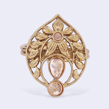 Saloni Fashion Jewellery Superb Flower and Oval Shape Gold Plated Adjustable Finger Ring For Women
