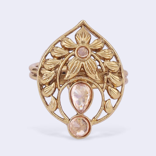 Saloni Fashion Jewellery Superb Flower and Oval Shape Gold Plated Adjustable Finger Ring For Women