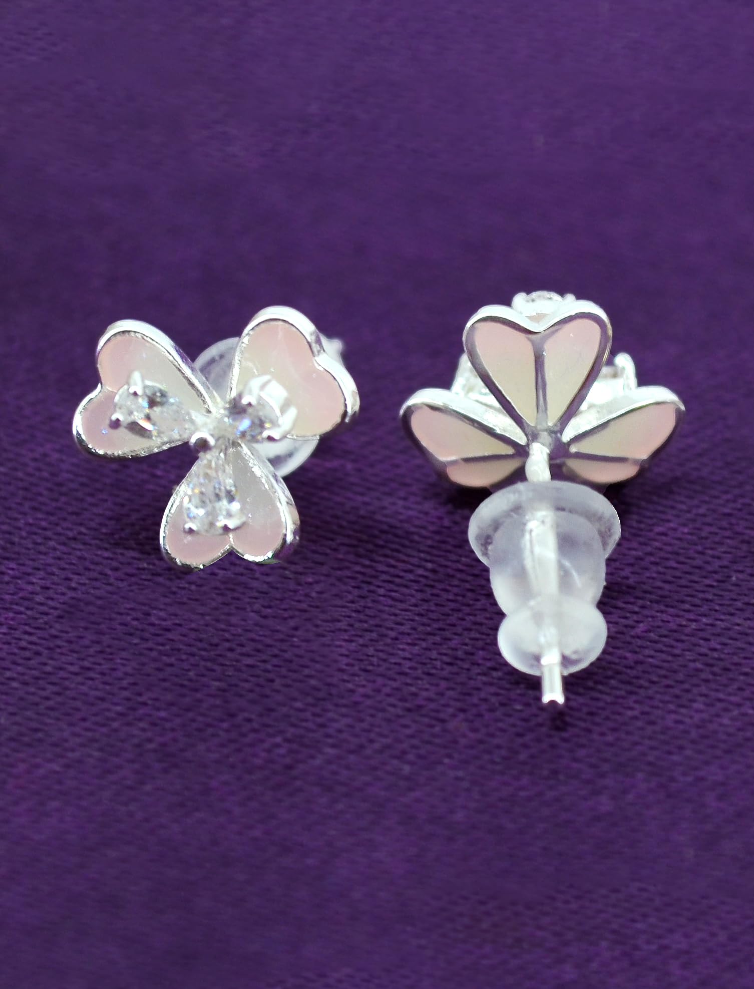 Saloni Fashion Jewellery Pleasant Flower Shape Pearl Brass Silver Plated Set of 3 Combo Stud Earring For Women and Girls