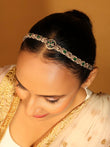 Saloni Fashion Jewellery Beautiful Flower Design and Pearl Green Kundan Stone Antique Gold Plated Mathapatti(Sheeshphool) For Women and Girls - view 5