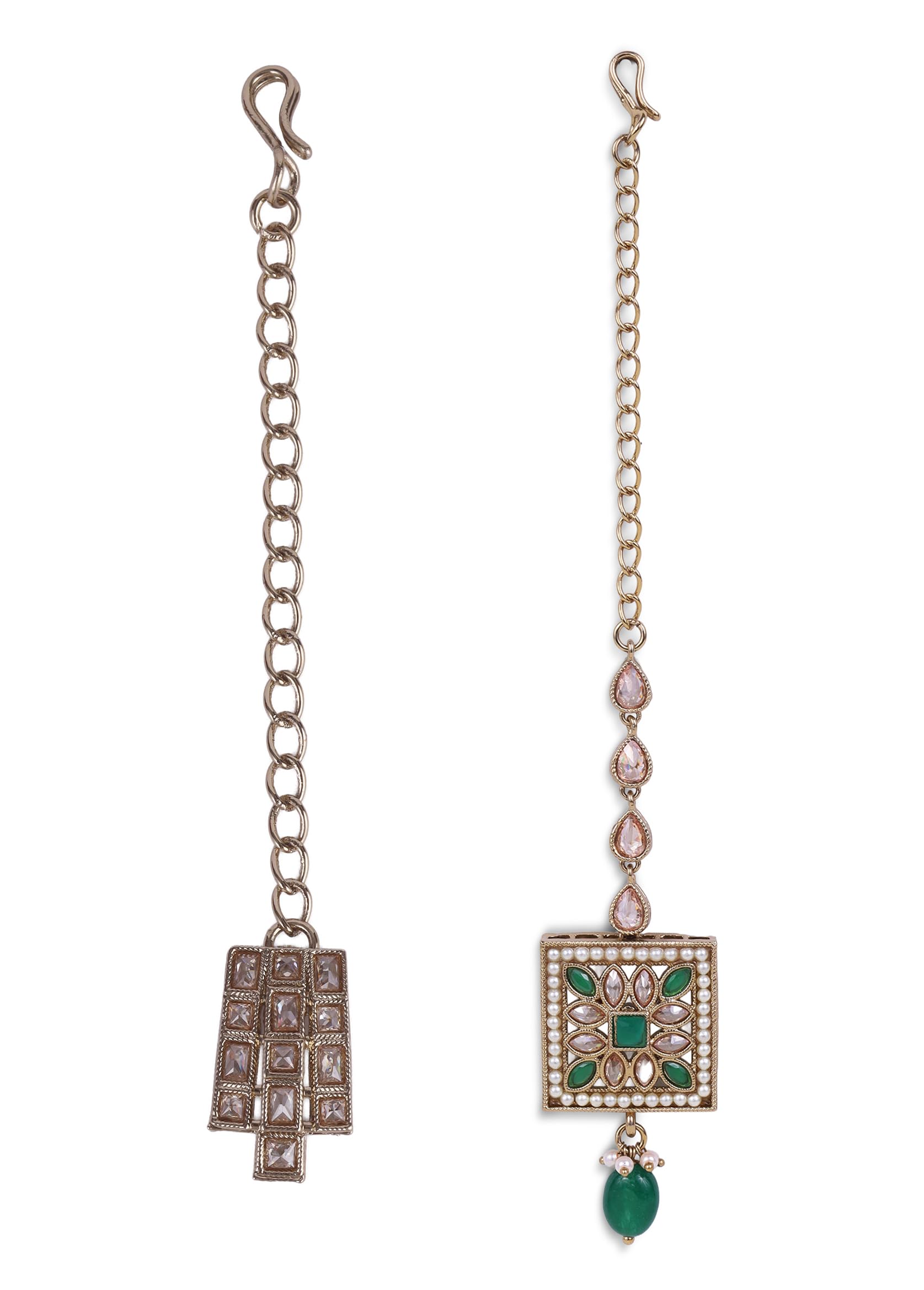 Saloni Fashion Jewellery Traditional Squire and Flower Shape Silver Gold Plated Set of 2 Combo Brass Maang Tikka For Women