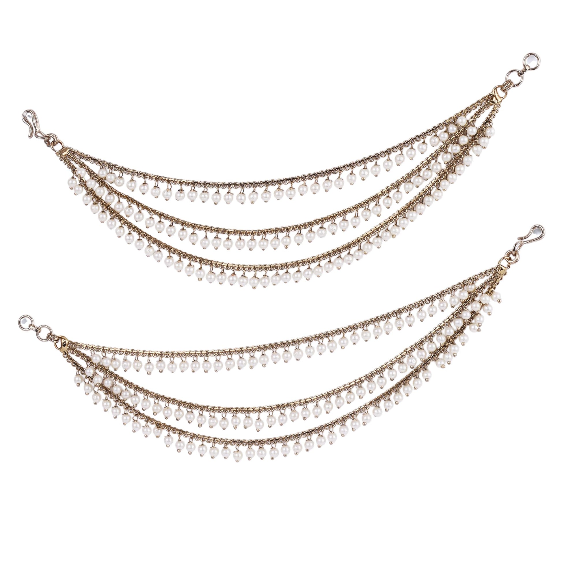 Saloni Fashion Jewellery Marvellous 3 String Long Chain Gold Plated Combo Set of 2 Pearl Ear-Chain(Kaanchain) For Women