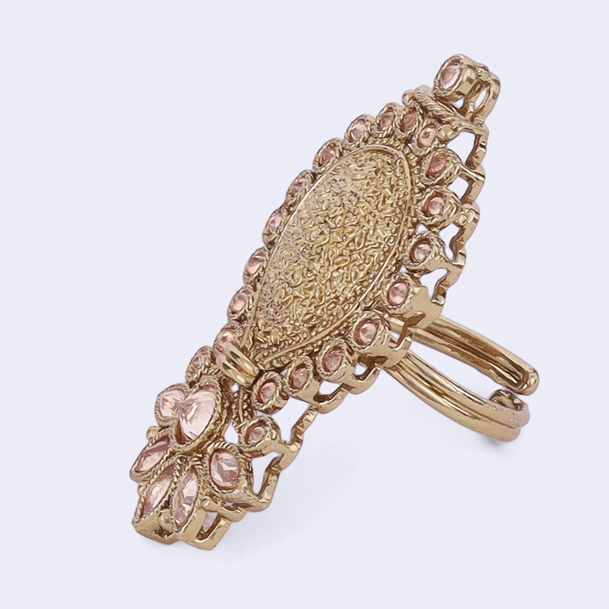 Saloni Fashion Jewellery Incredible Flower and Kalash Shape Gold Plated Adjustable Finger Ring For Women
