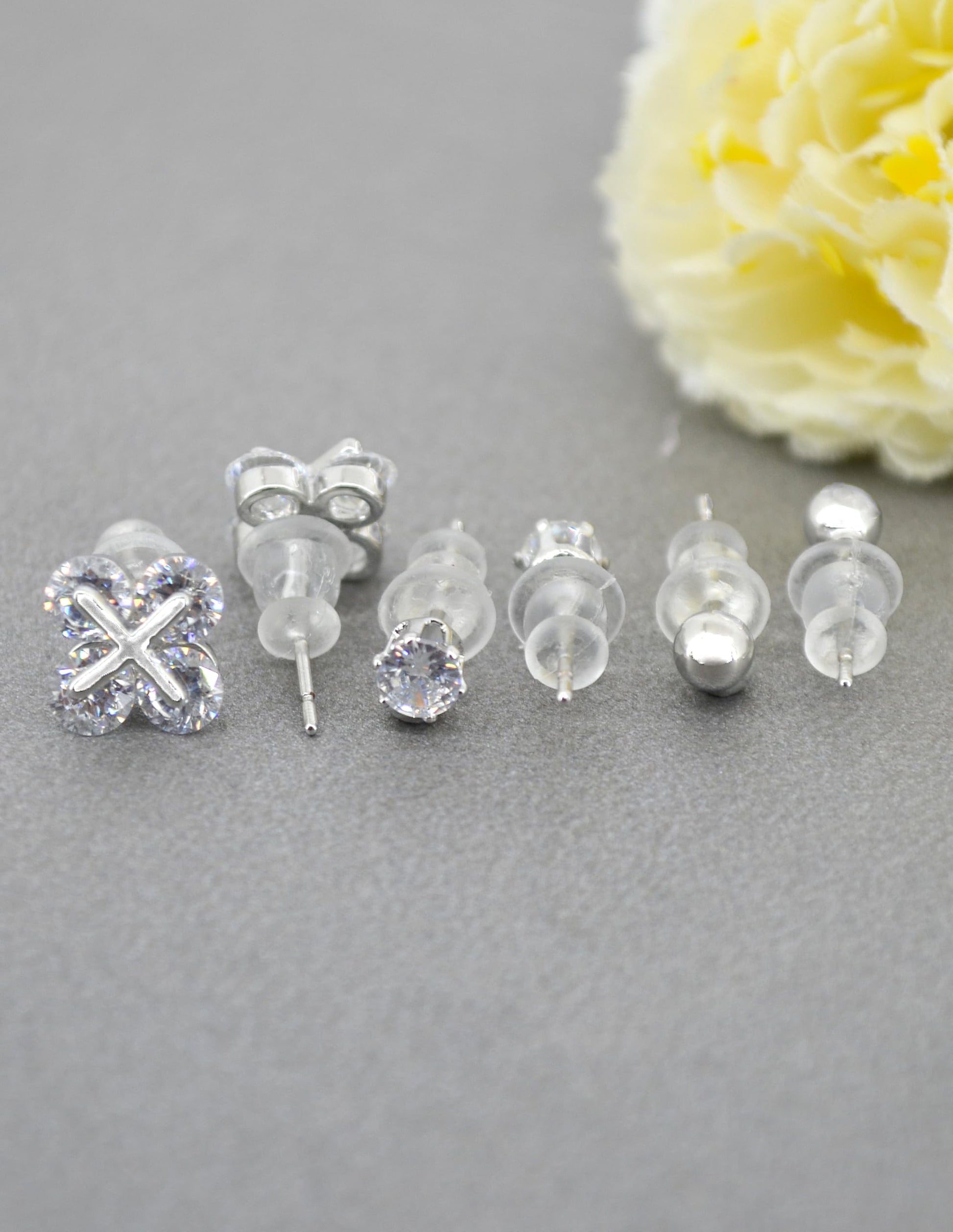 Saloni Fashion Jewellery Royal Flower Design CZ Brass Silver Plated Set of 3 Combo Stud Earring For Women and Girls