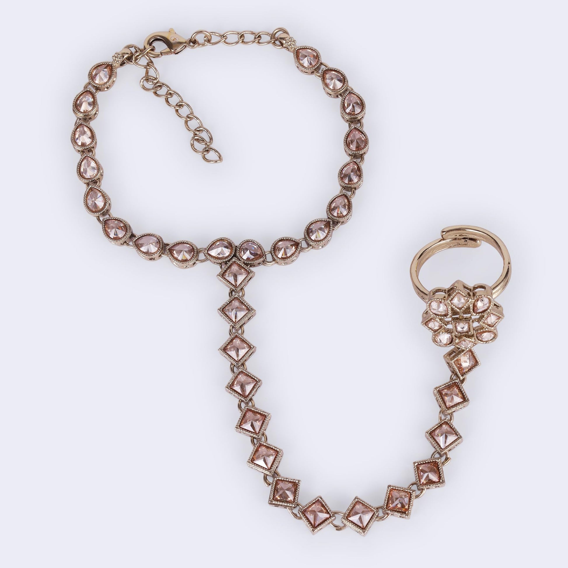 Saloni Fashion Jewellery Traditional Creative Rectangle and Oval Shape Gold Plated Set of 2 Adjustable Hathphool(Panja) For Women
