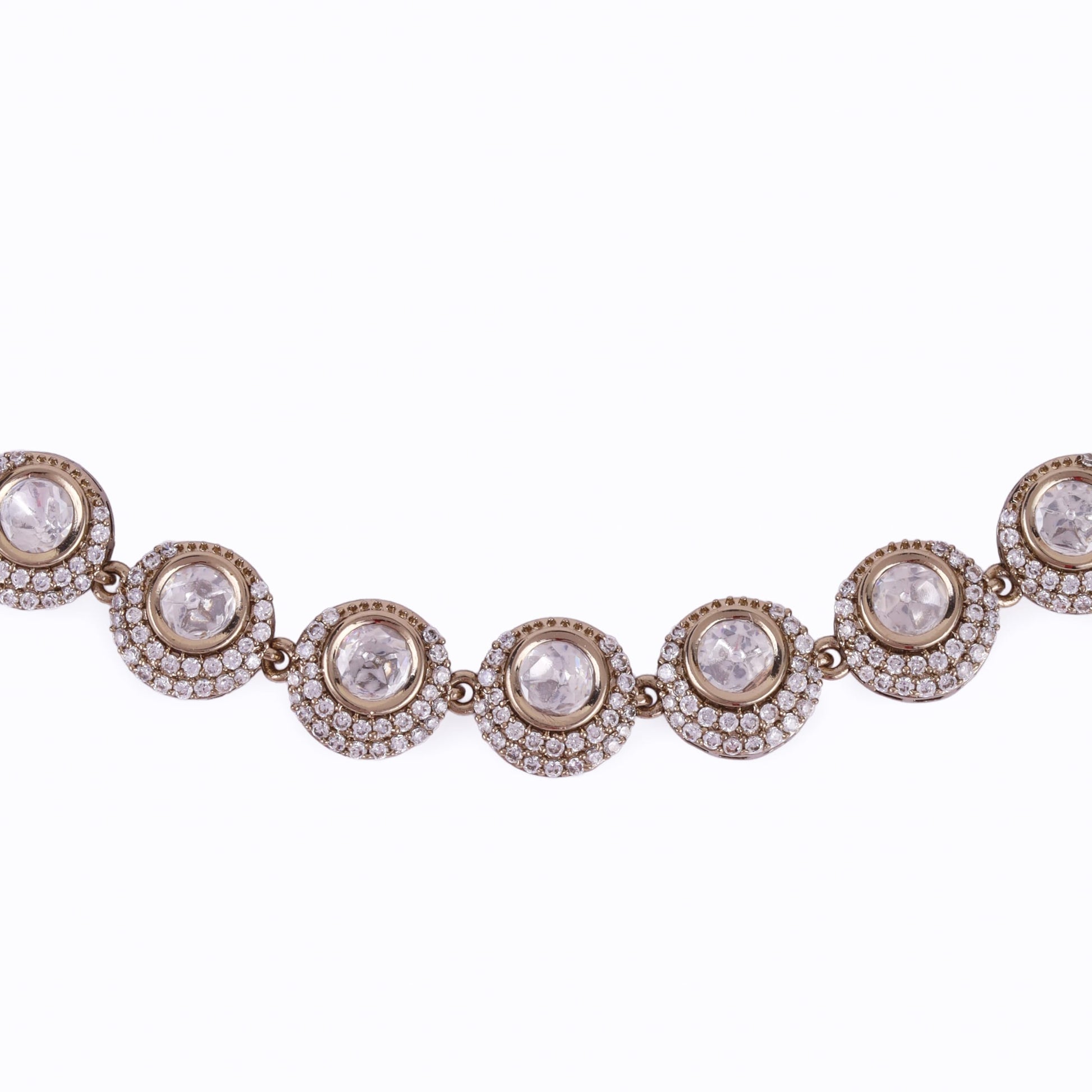 Saloni Fashion Jewellery Excellent Round Shape CZ Studded Gold Plated Choker Necklace Set With Maangikka For Women and Girls