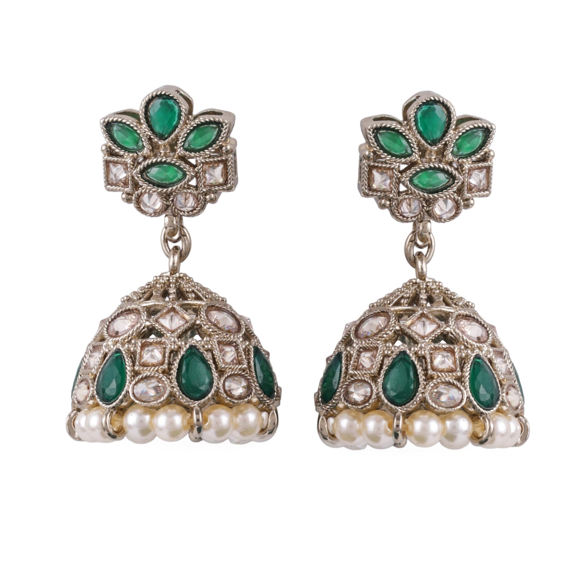 Saloni Fashion Jewellery Appealing Flower Design Green Uncut Kundan Stone Antique Gold Plated Jhumki Earring For Women and Girls