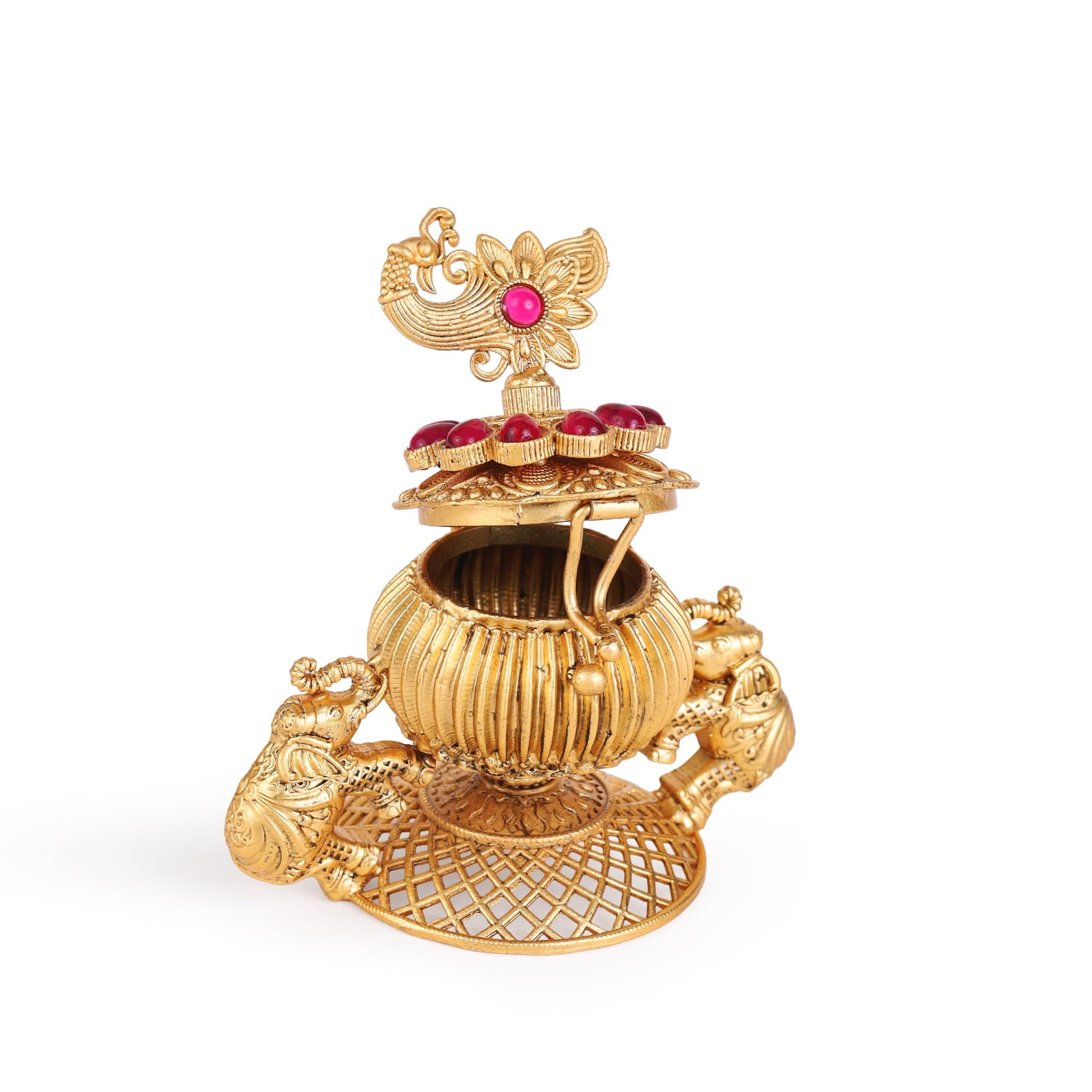 Saloni Fashion Jewellery Traditional Peacock and Elephant Gold Plated Brass Sindoor Dani/Dibbi For Women