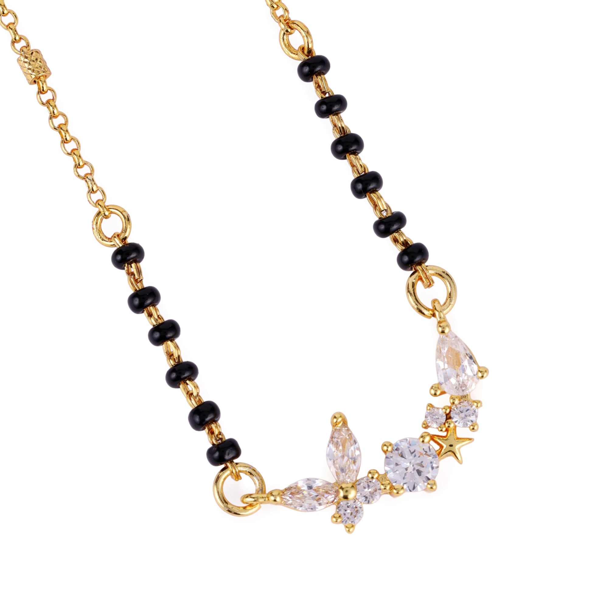Saloni Fashion Jewellery Traditional Splendid Flower Design Gold Plated Black Beaded Adjustable Chain Mangalsutra For Women