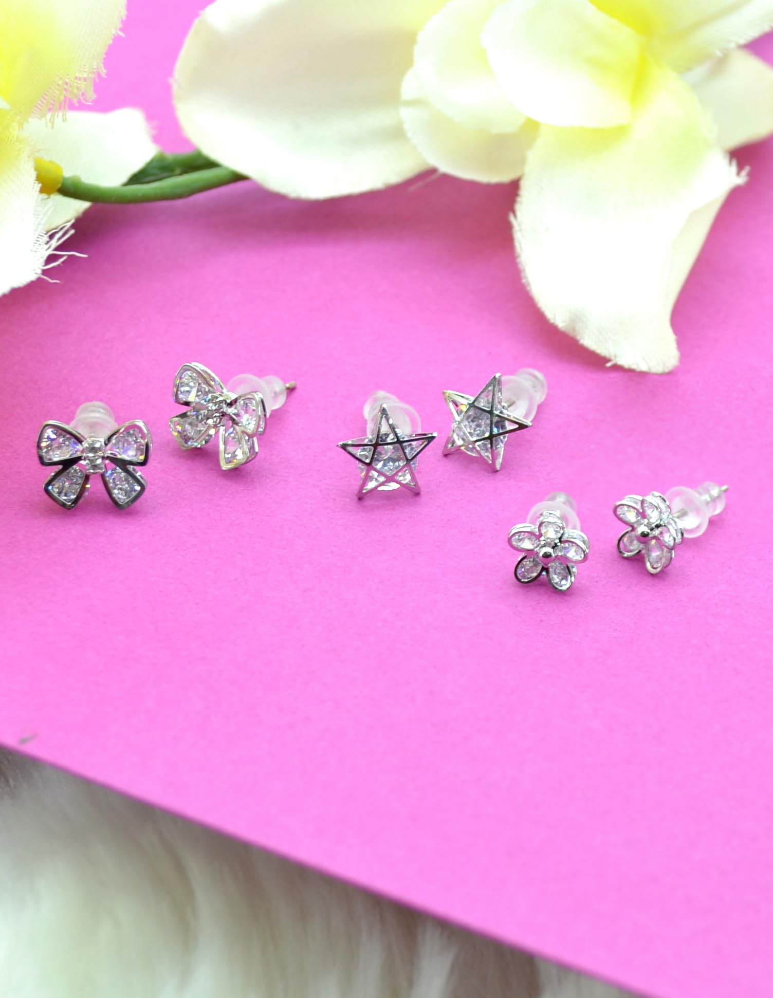 Saloni Fashion Jewellery Lavish Butterfly and Star Shape Combo of 3 Silver Plated Stud Earring For Women and Girls