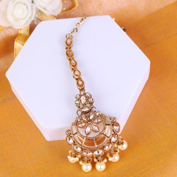 Saloni Fashion Jewellery Traditional Chandelier and Flower Shape Silver Gold Plated Maang Tikka For Women
