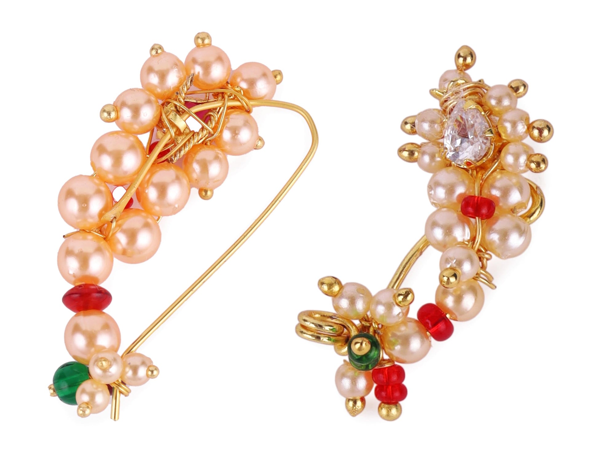 Saloni Fashion Jewellery Traditional Brilliant Oval Shape Gold Plated Combo Set of 2 Maharashtrian Nosepin / Nath Without Piercing For Women and Girls