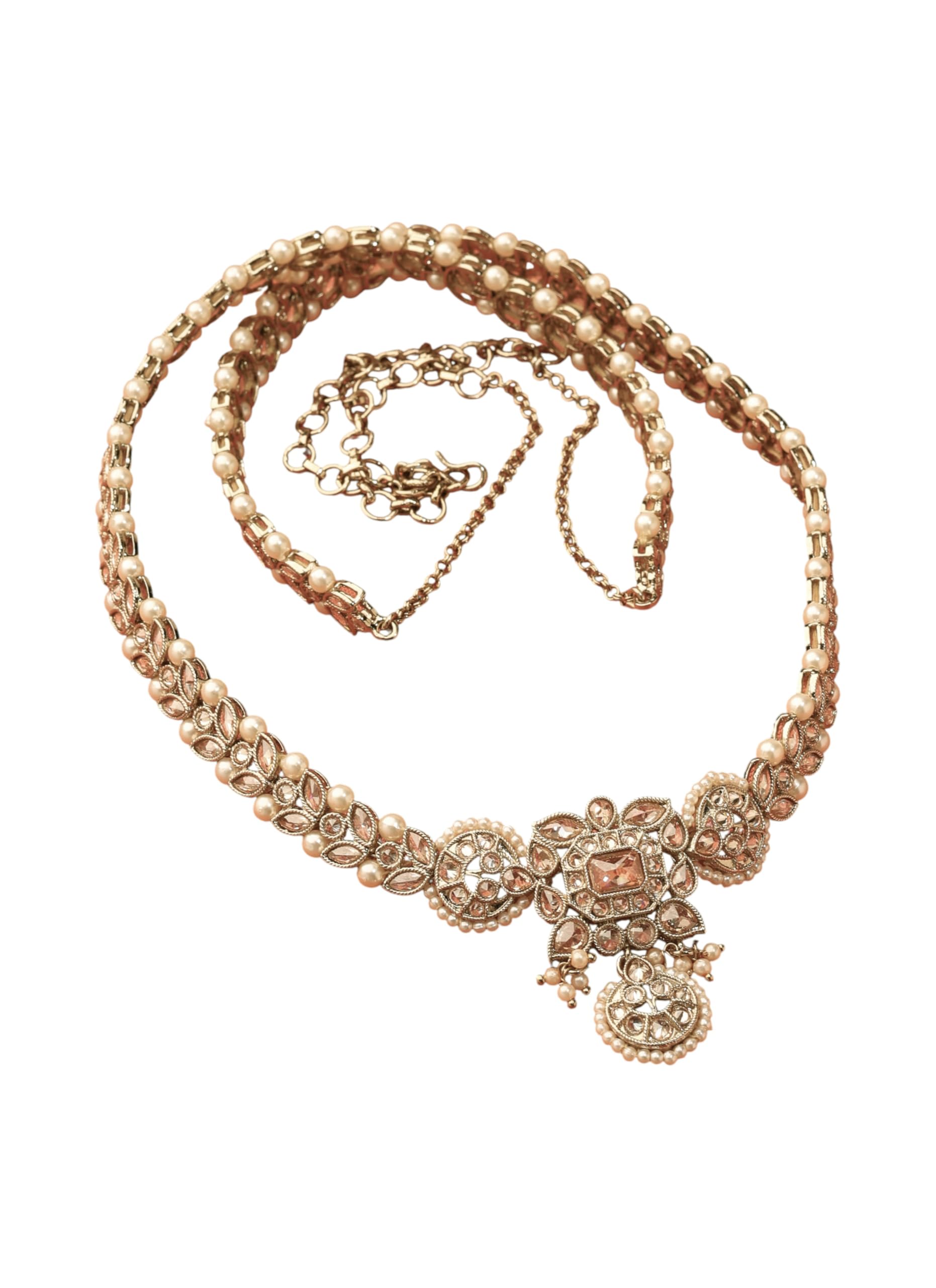 Saloni Fashion Jewellery Traditional Paisley and Leaf Design Pearl Brown Kundan Stone Antique Gold Plated Kamarband For Women and Girls