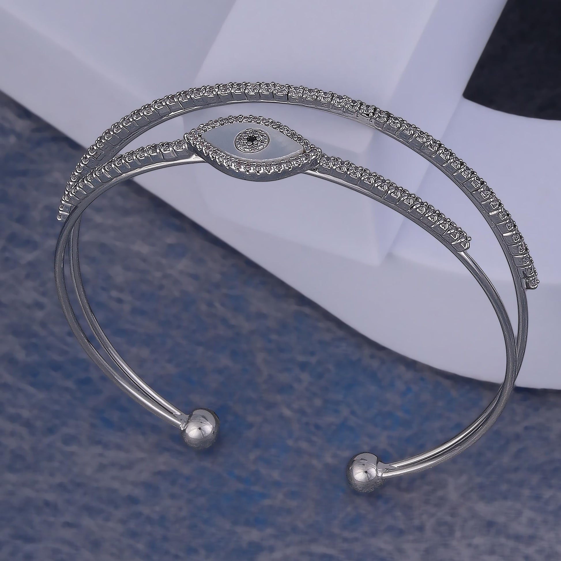Saloni Fashion Jewellery Steel Evil Eye Silver Plated Adjustable Bracelet Kada For Women