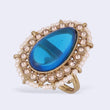 Saloni Fashion Jewellery Splendid Oval Shape Center Blue Stone Gold Plated Adjustable Finger Ring For Women - view 2