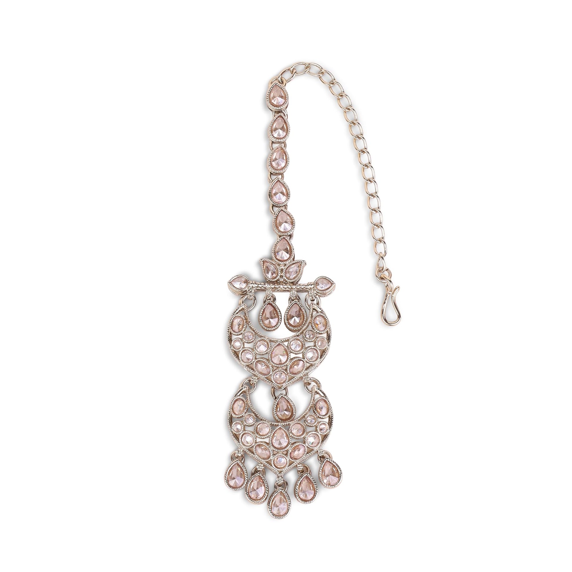 Saloni Fashion Jewellery Traditional Chandelier Shape Silver Gold Plated Maang Tikka For Women
