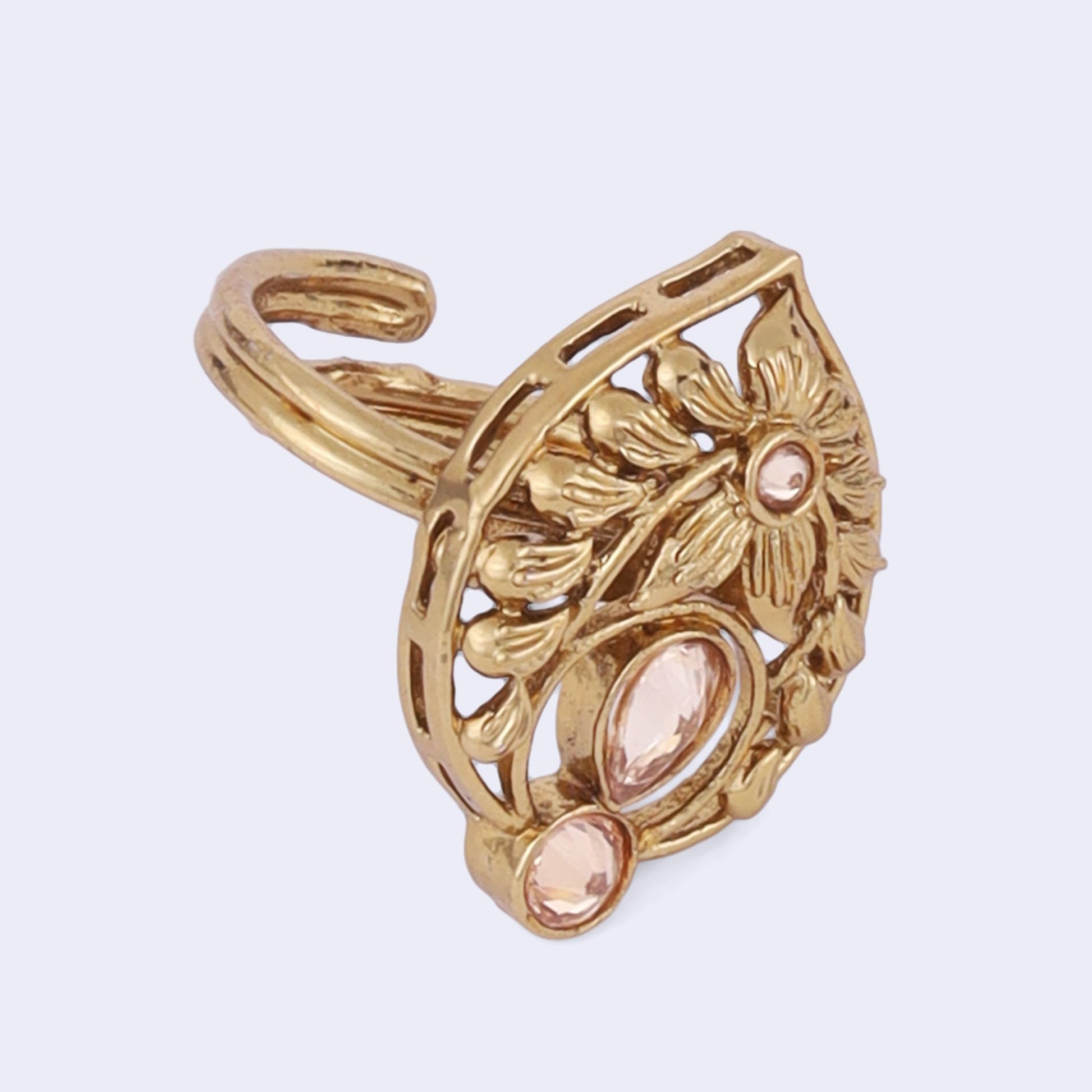 Saloni Fashion Jewellery Superb Flower and Oval Shape Gold Plated Adjustable Finger Ring For Women