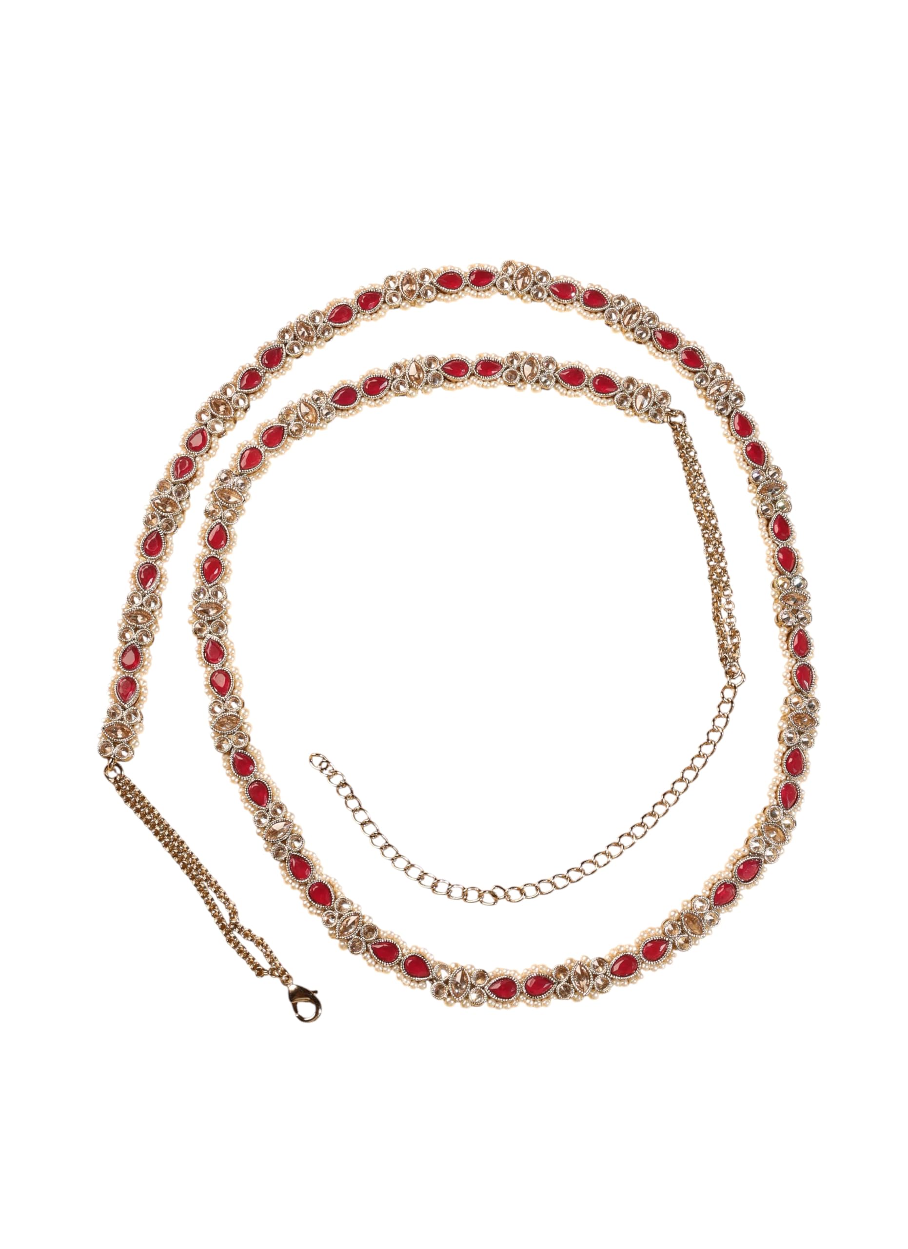 Saloni Fashion Jewellery Desirable Oval Shape and Pearl Ruby Kundan Stone Antique Gold Plated Waist belt(Kamarband) For Women and Girls