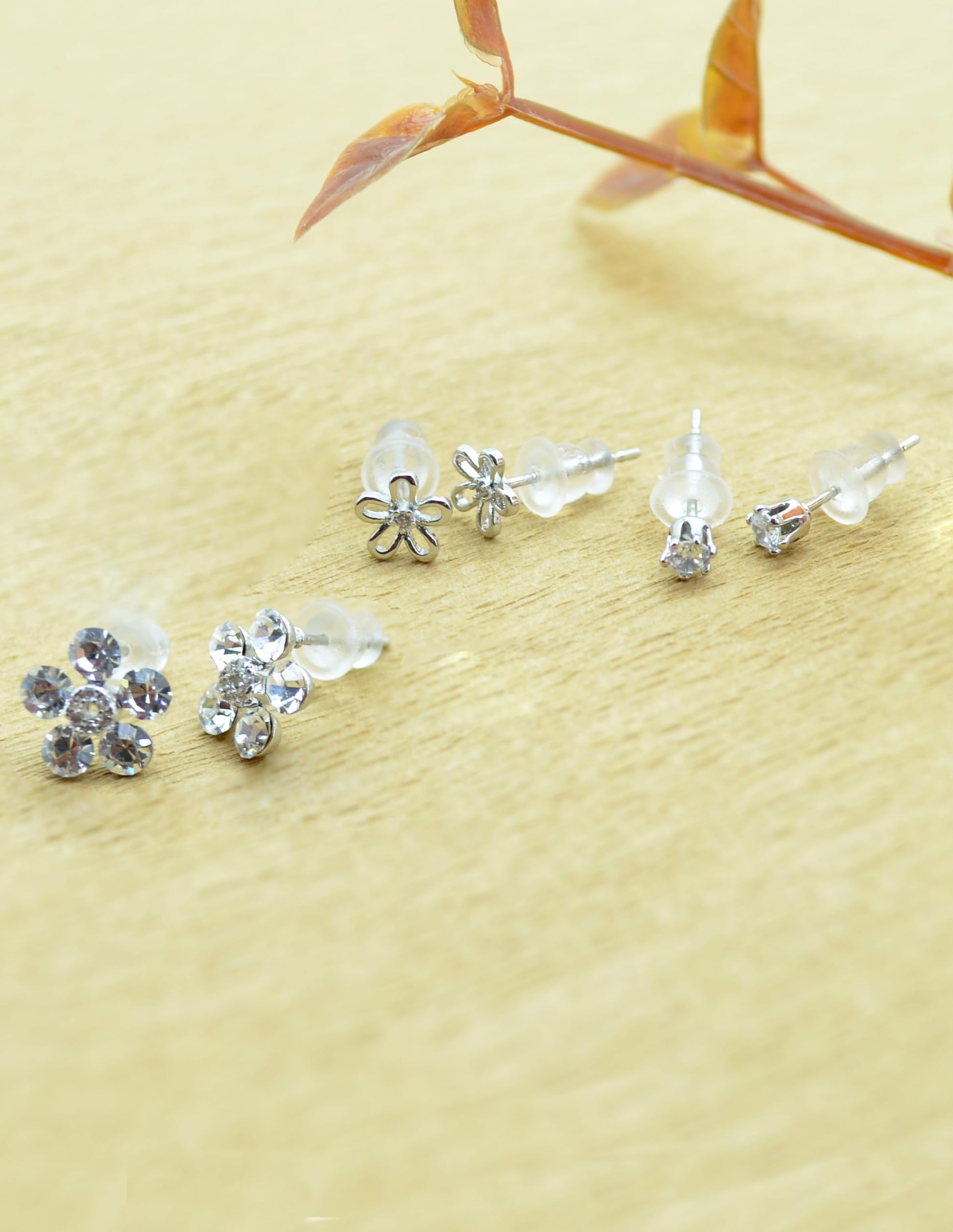 Saloni Fashion Jewellery Fancy Flower Desing Combo of 3 Silver Plated Stud Earring For Women and Girls