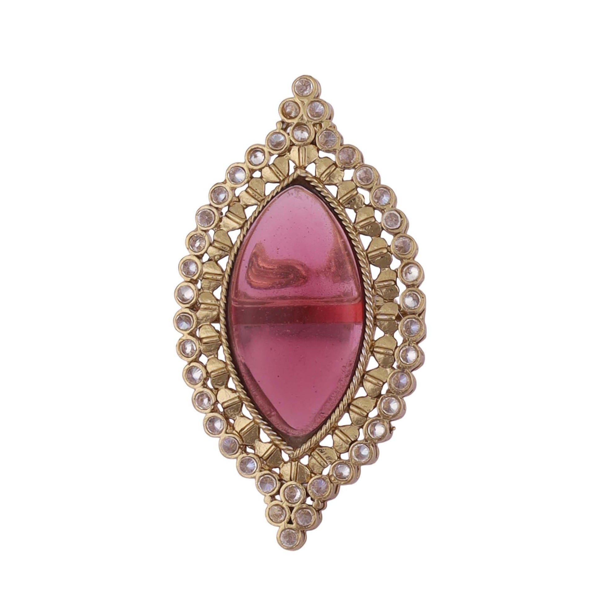 Saloni Fashion Jewellery Lavish Oval Shape Center Pink Stone Gold Plated Set of 2 Combo Adjustable Finger Ring For Women