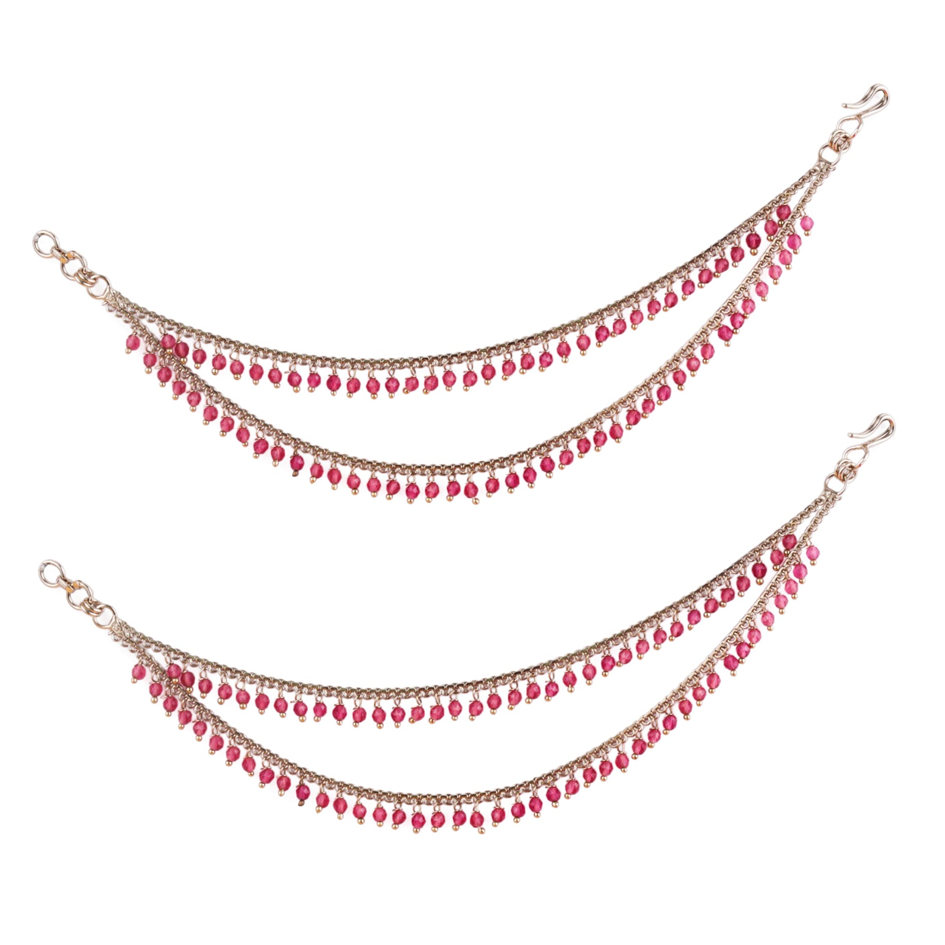 Saloni Fashion Jewellery Dazzling 2 String Pink Pearl Gold Plated Set Of 2 Brass Ear-Chain (Kaanchain) For Women and Girls