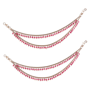 Saloni Fashion Jewellery Dazzling 2 String Pink Pearl Gold Plated Set Of 2 Brass Ear-Chain (Kaanchain) For Women and Girls