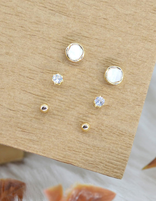 Saloni Fashion Jewellery Fine Round Shape Combo of 3 Gold Plated Stud Earring For Women and Girls