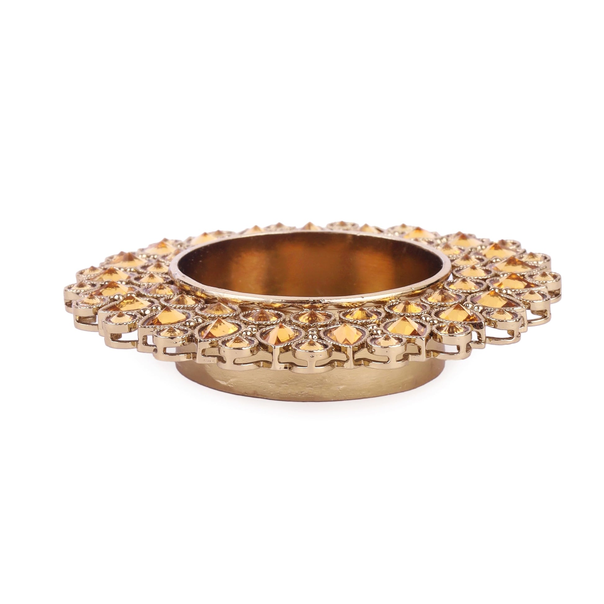 Saloni Fashion Jewellery Traditional Dazzling Oval and Round Shape Brass Gold Plated Brown Stone Festival Decorative Deep / Diya