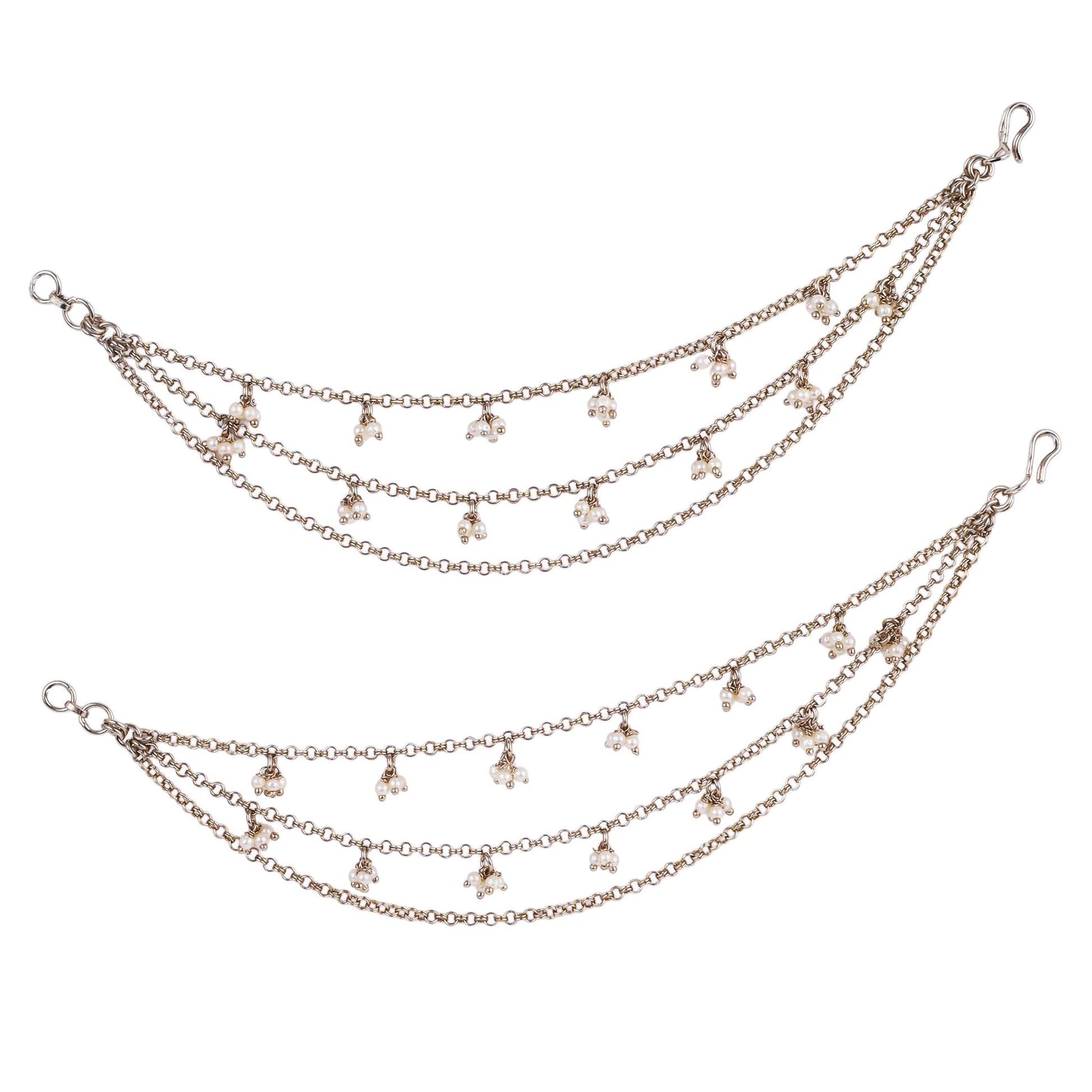 Saloni Fashion Jewellery Pleasing 3 String Long Chain Gold Plated Set of 2 Pearl Ear-Chain(Kaanchain) For Women