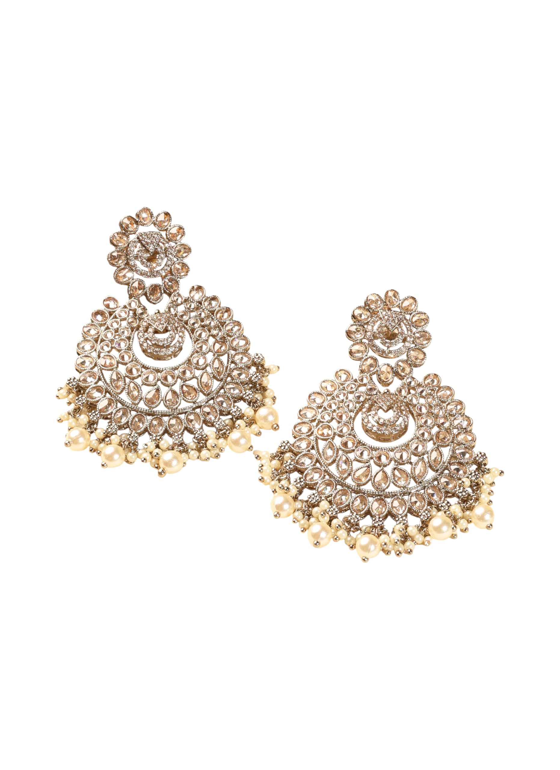 Saloni Fashion Jewellery Fancy Chandelier and Mother of Pearl Brown Kundan Stone Antique Gold Plated Chandelier Earring For Women and Girls