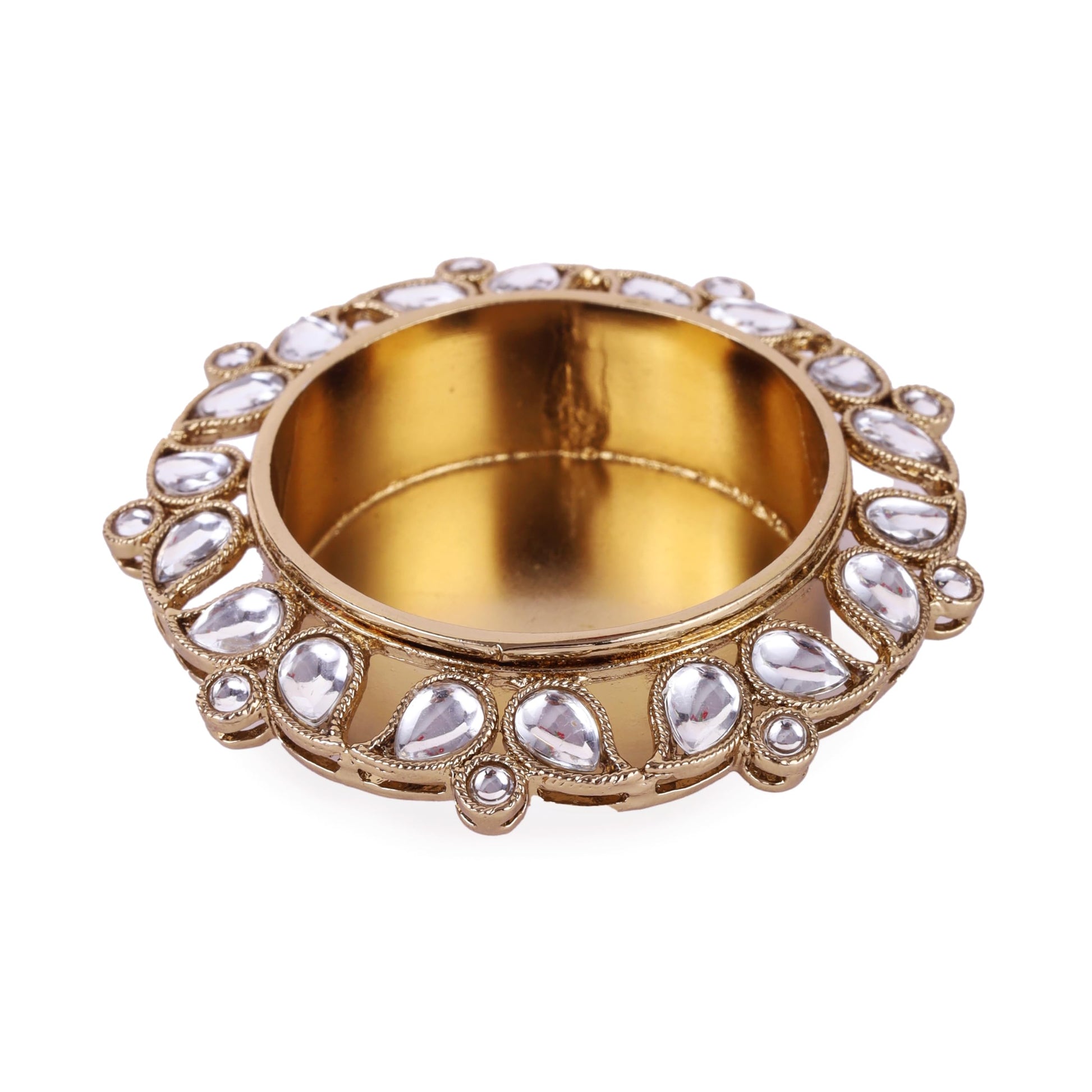 Saloni Fashion Jewellery Traditional Designer Paisley and Round Shape Brass Gold Plated White Stone Festival Decorative Deep / Diya
