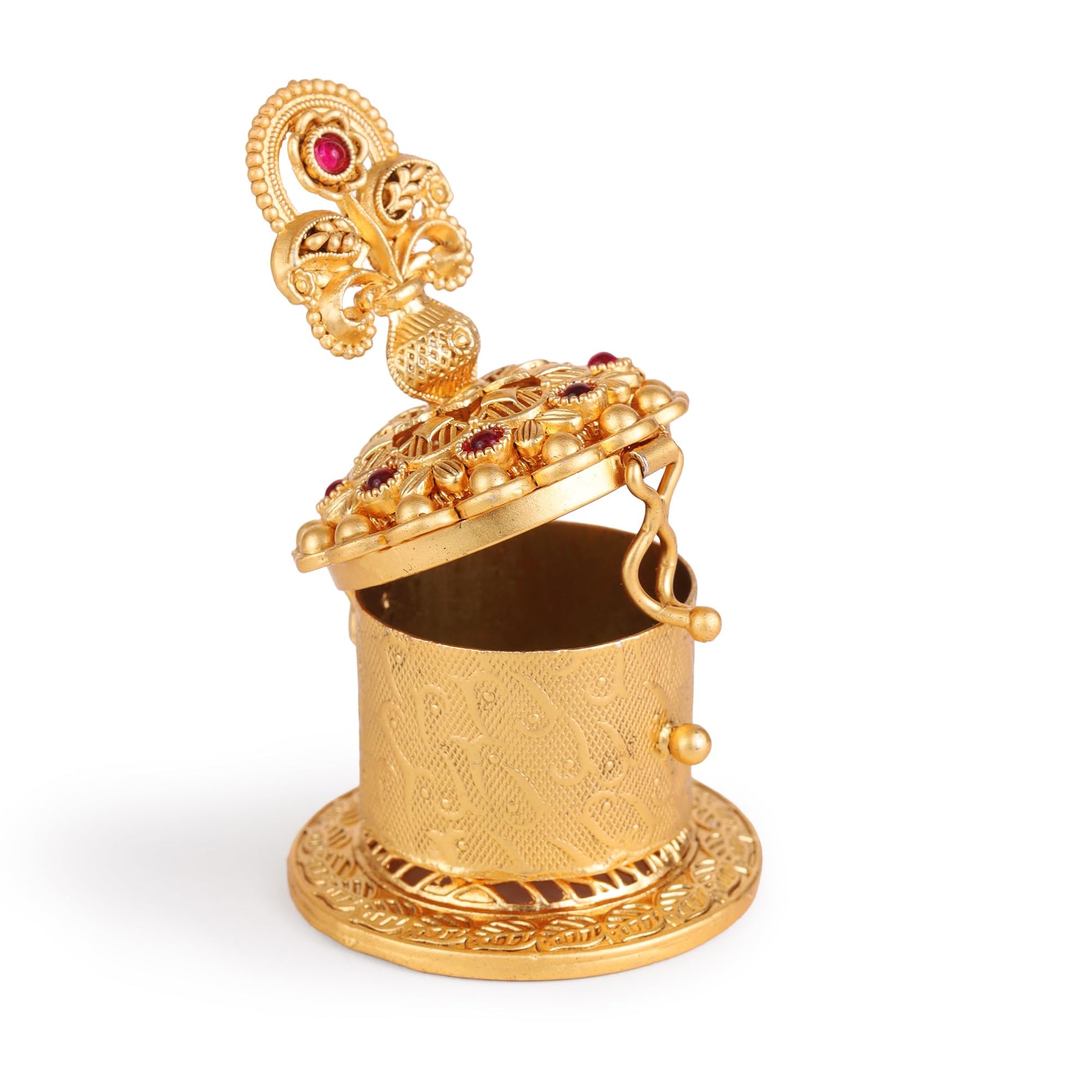 Saloni Fashion Jewellery Traditional Flower and Kalasha(Waterpot) Design Gold Plated Brass Sindoor Dani/Dibbi For Women