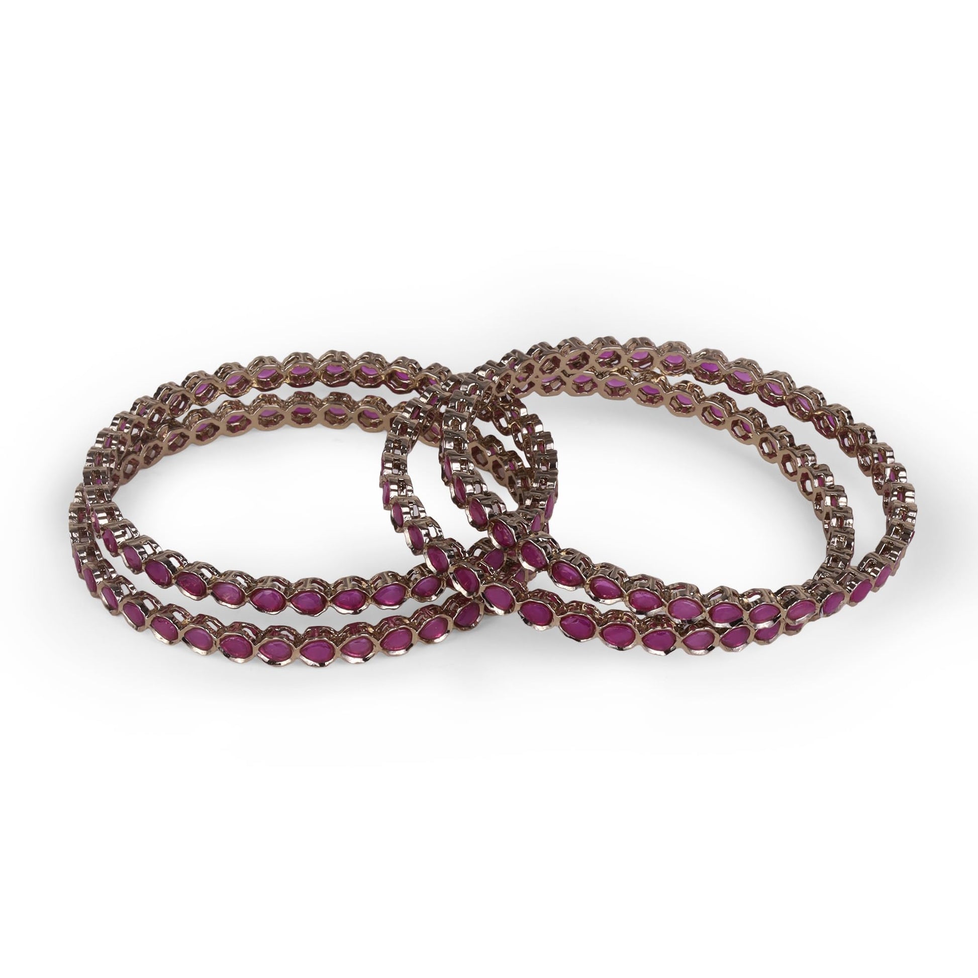 Saloni Fashion Jewellery Desirable Oval Pink Crystal Antique Gold Plated Set Of 4 Bangles For Women